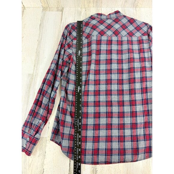 J Crew Boy Fit Plaid Flannel Button Down Shirt Gray Red Size 6 - Picture 9 of 10